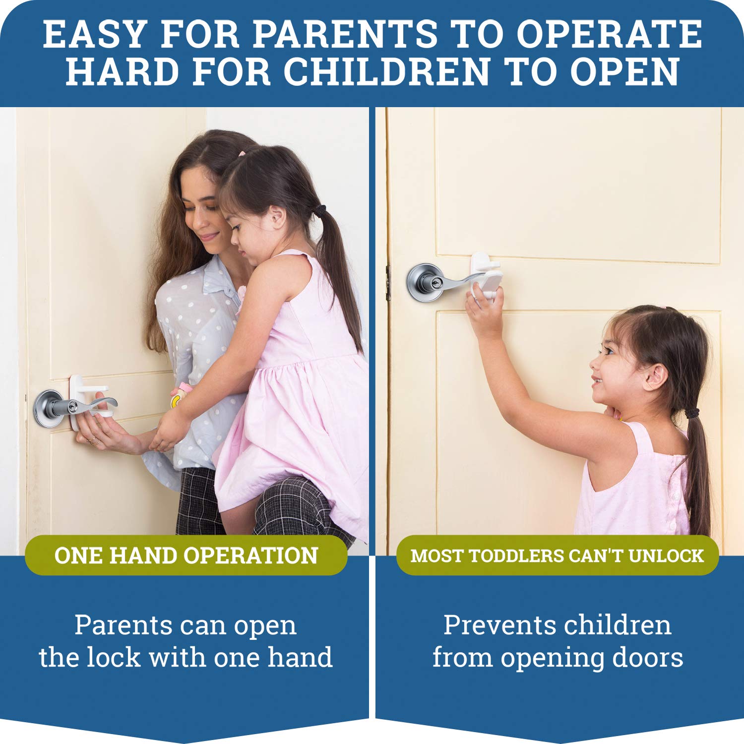 Wappa Baby Door Lever Lock in-use scenario with a parent carrying a child.