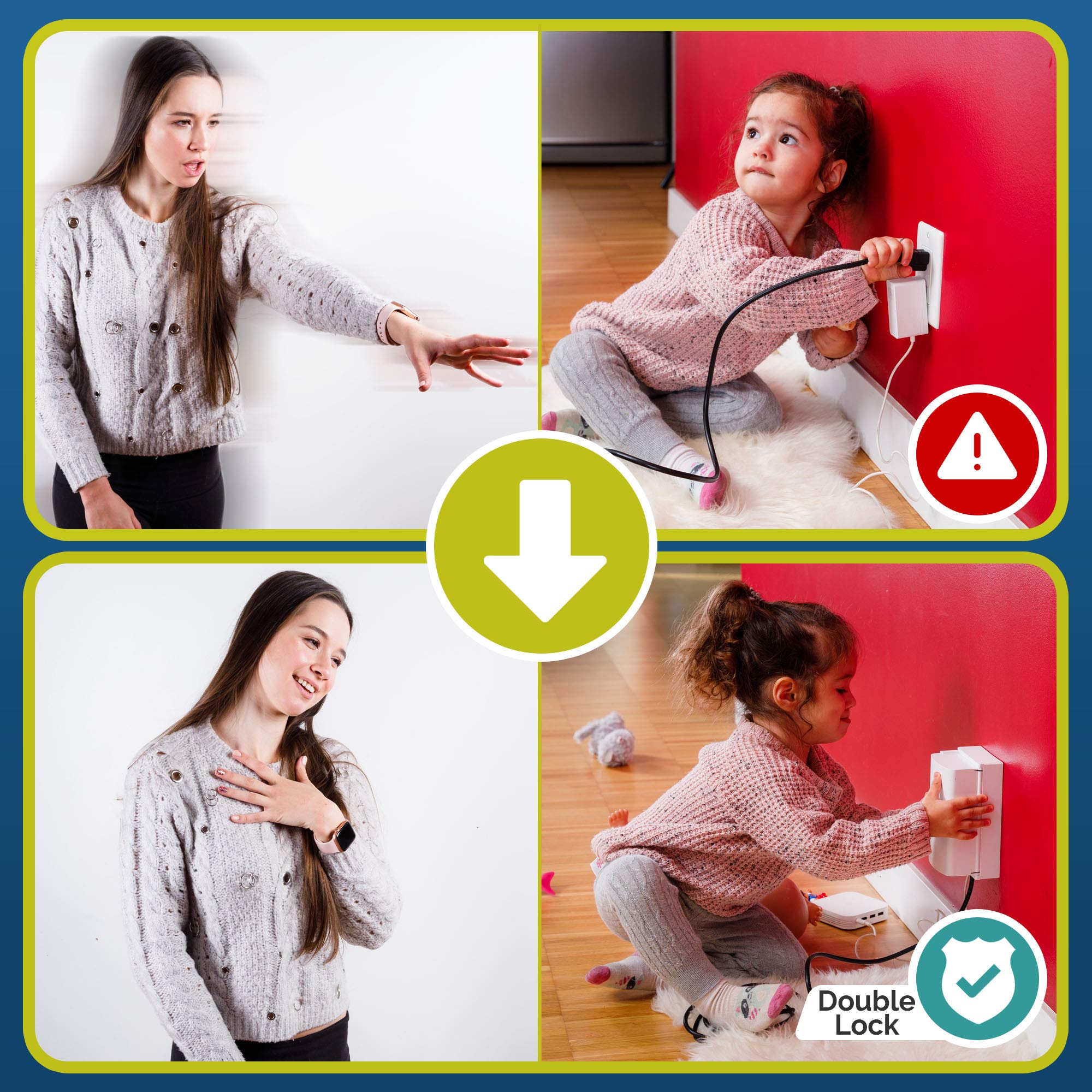 Wappa Baby dual-lock outlet box demonstrates easy adult access.