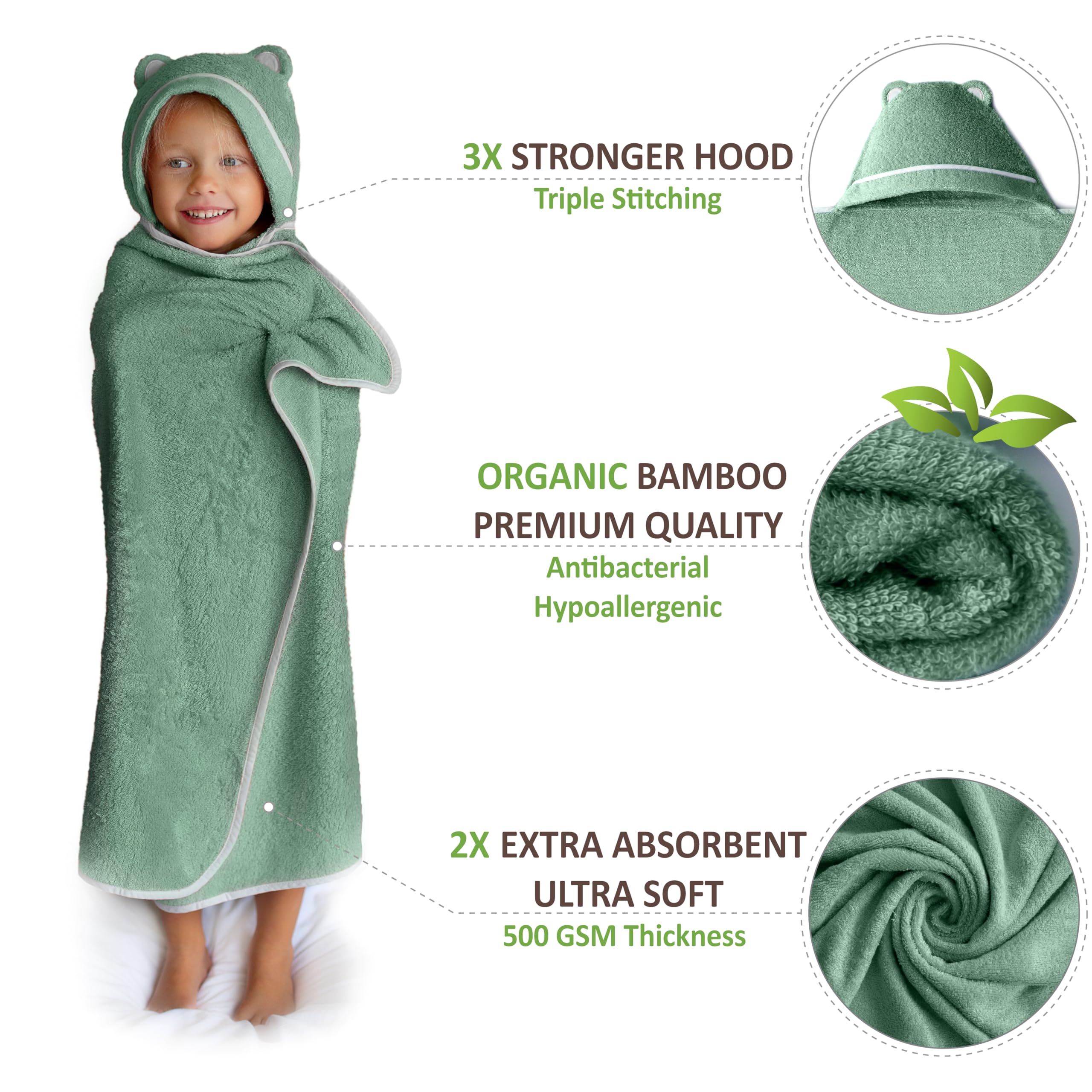 Warm Cuddles bamboo hooded towel with bear hood detail for cozy bath time