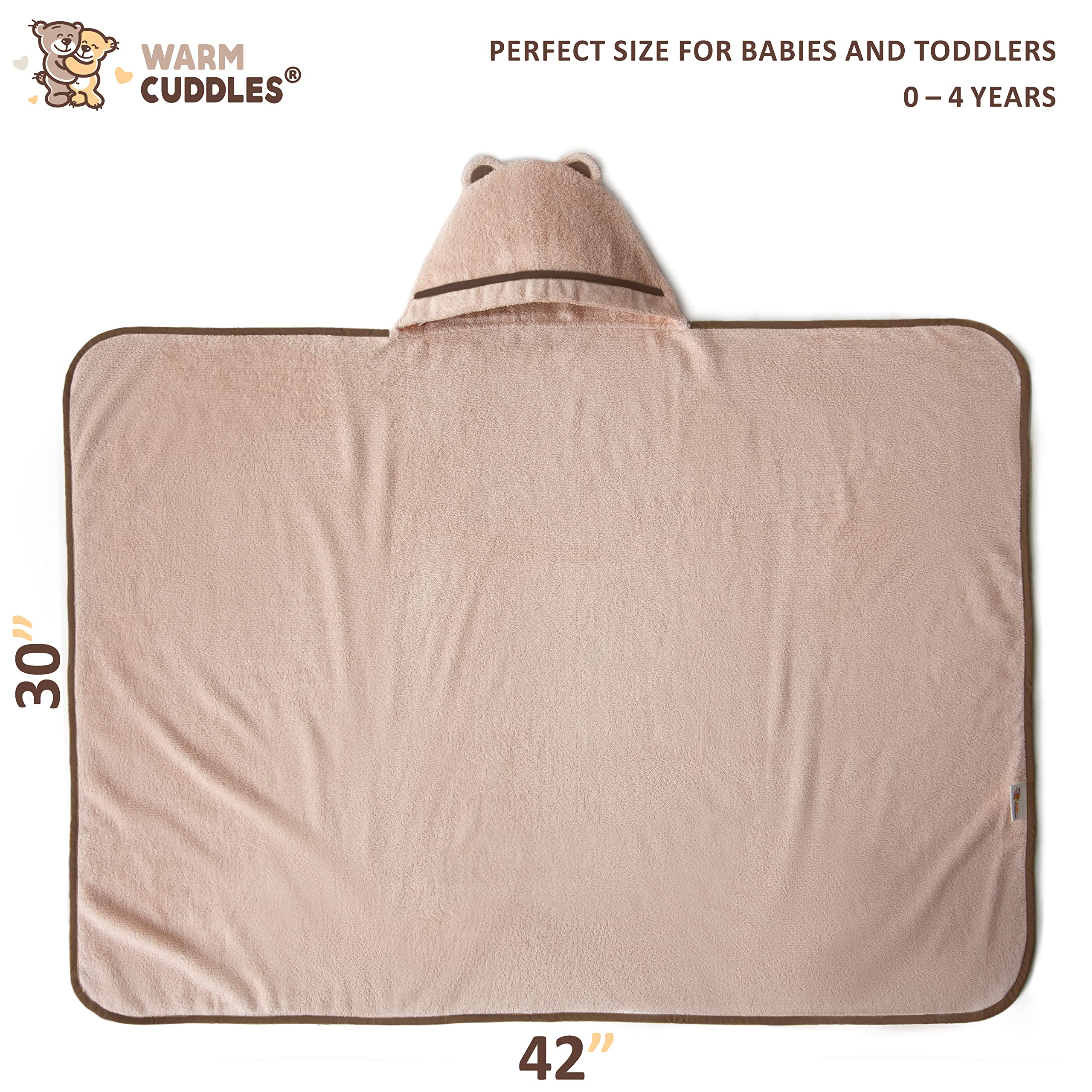 Warm Cuddles toddler hooded towel beige durable stitches to resist snagging