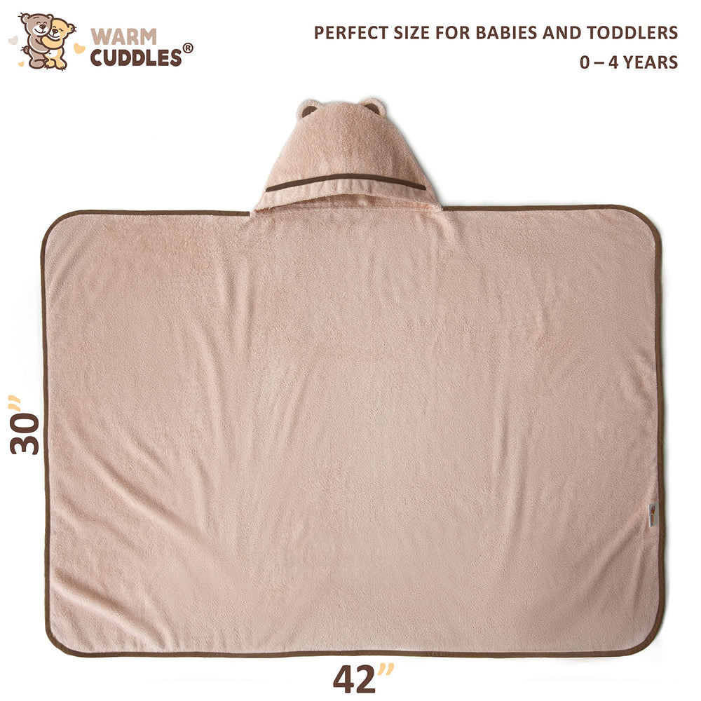 Warm Cuddles toddler hooded towel beige durable stitches to resist snagging