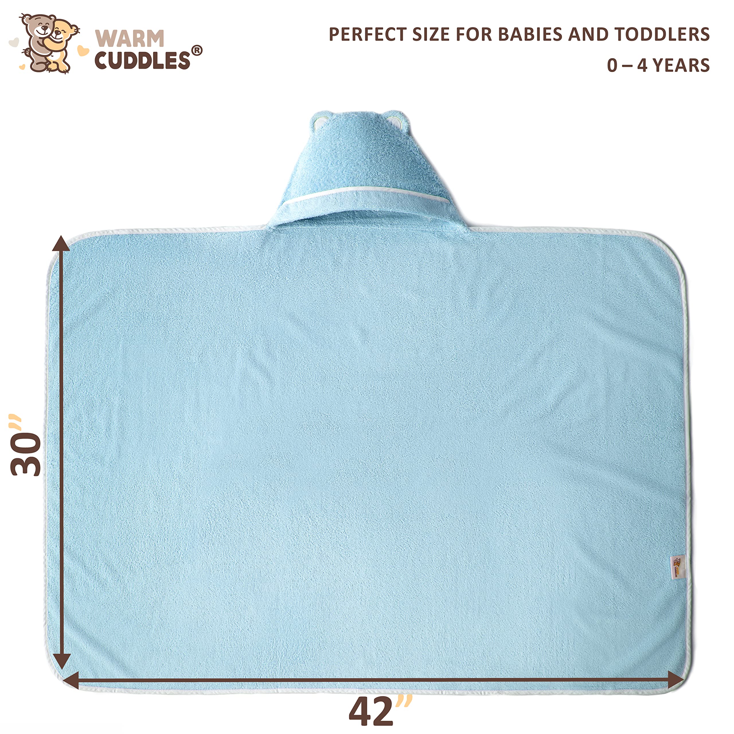 Warm Cuddles toddler towel blue fabric close-up displays plush absorbency from bamboo rayon.
