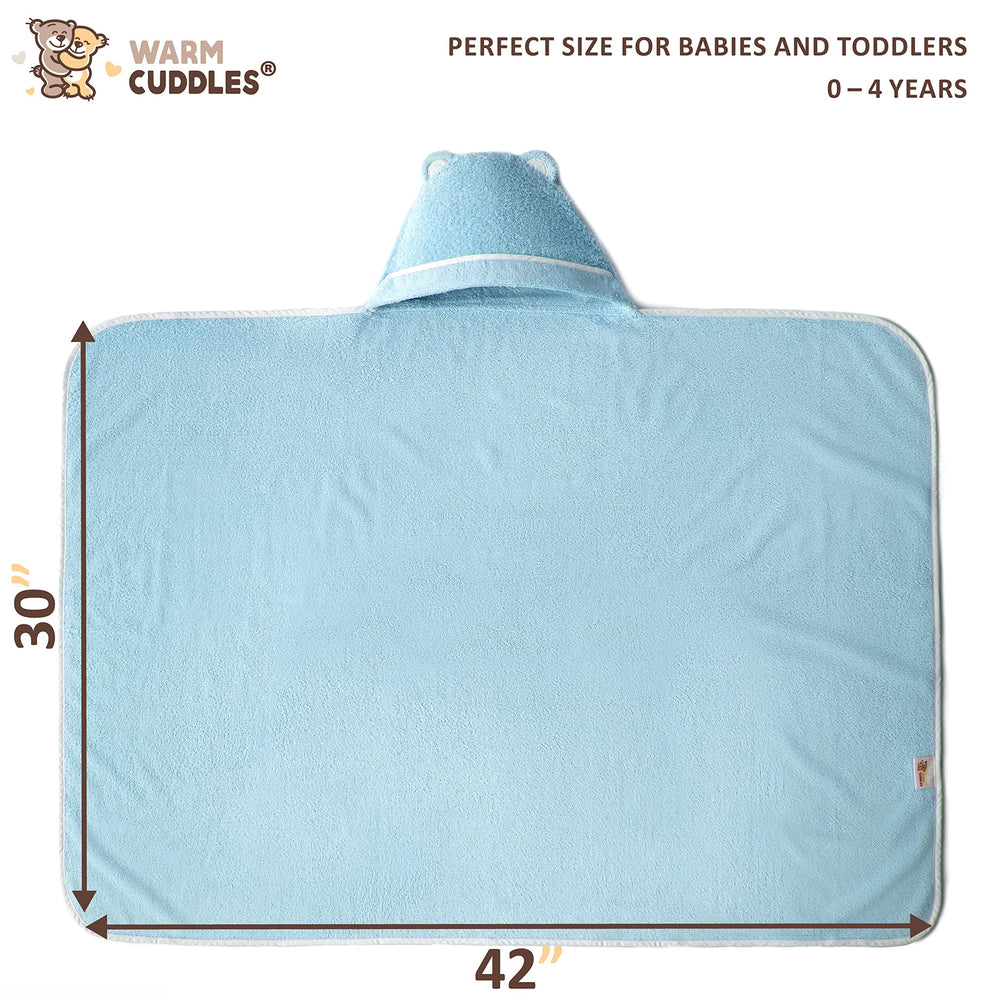 Warm Cuddles toddler towel blue fabric close-up displays plush absorbency from bamboo rayon.