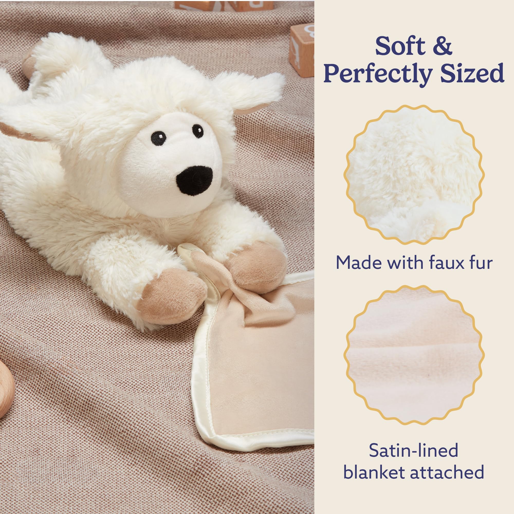 Warmies satin-lined blanket closeup shows silky interior for cozy touch.