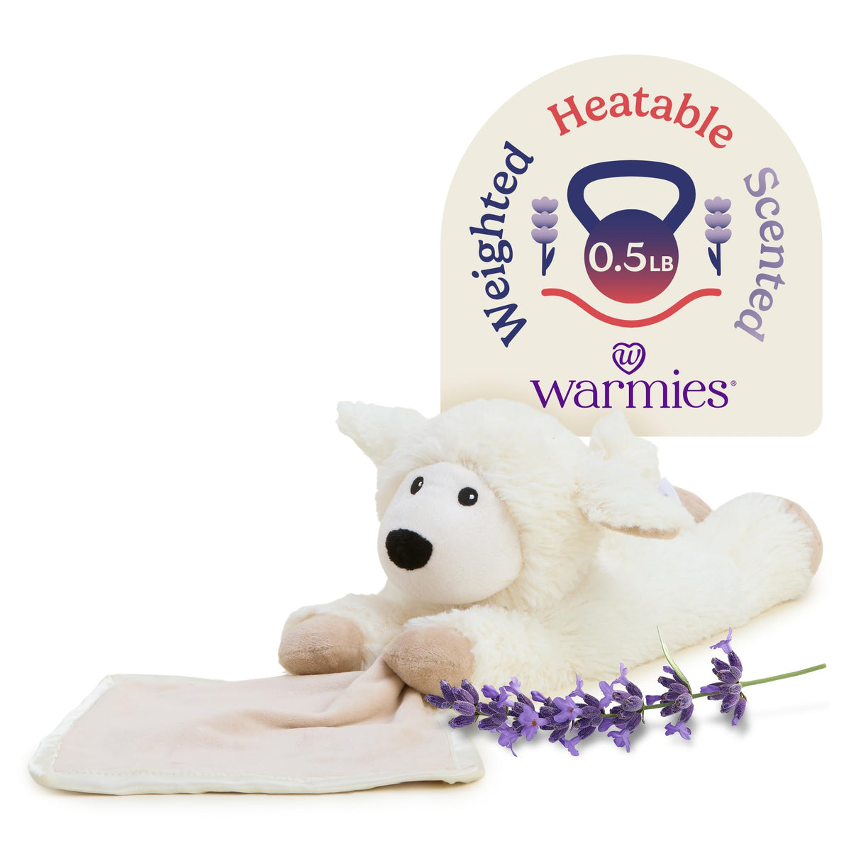 Warmies sheep blankie microwavable heat for soothing bedtime warmth.