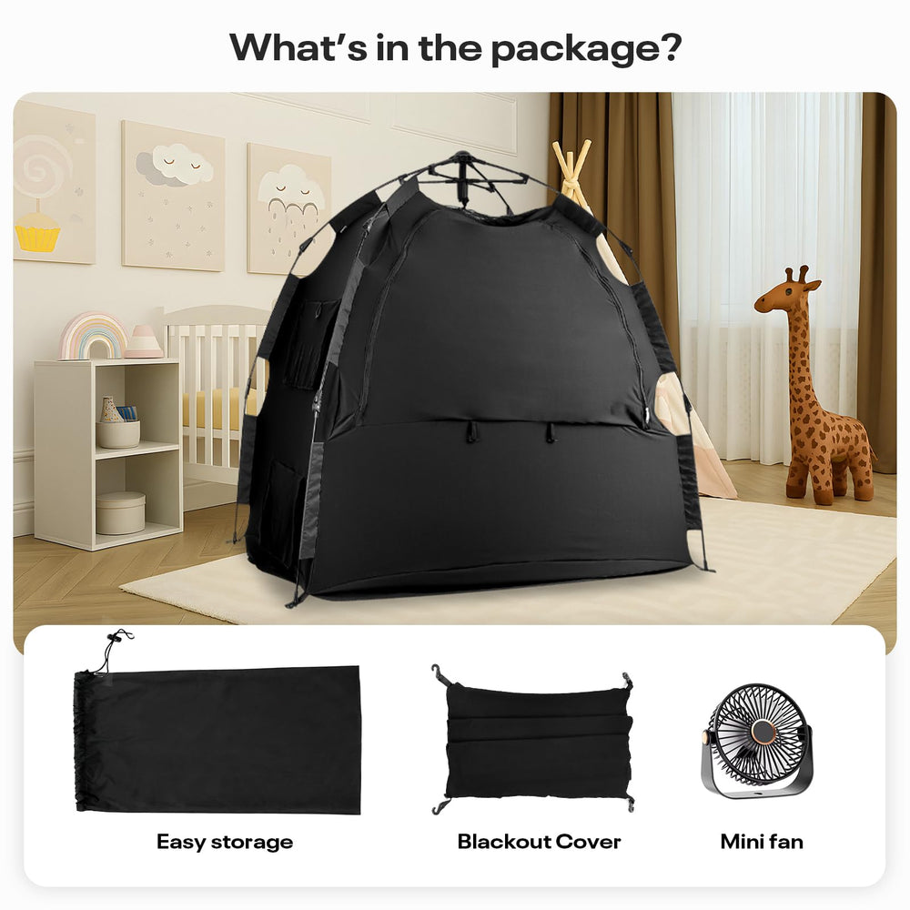 Warmoasis tent with included fan delivers gentle cooling and comfortable sleep.