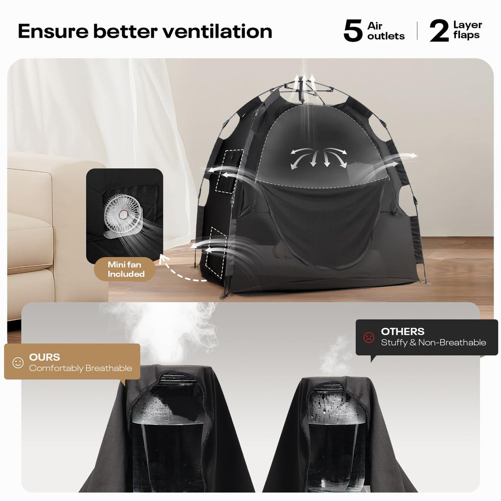 Warmoasis light-blocking baby tent emphasizes 95% light reduction for daytime rest.