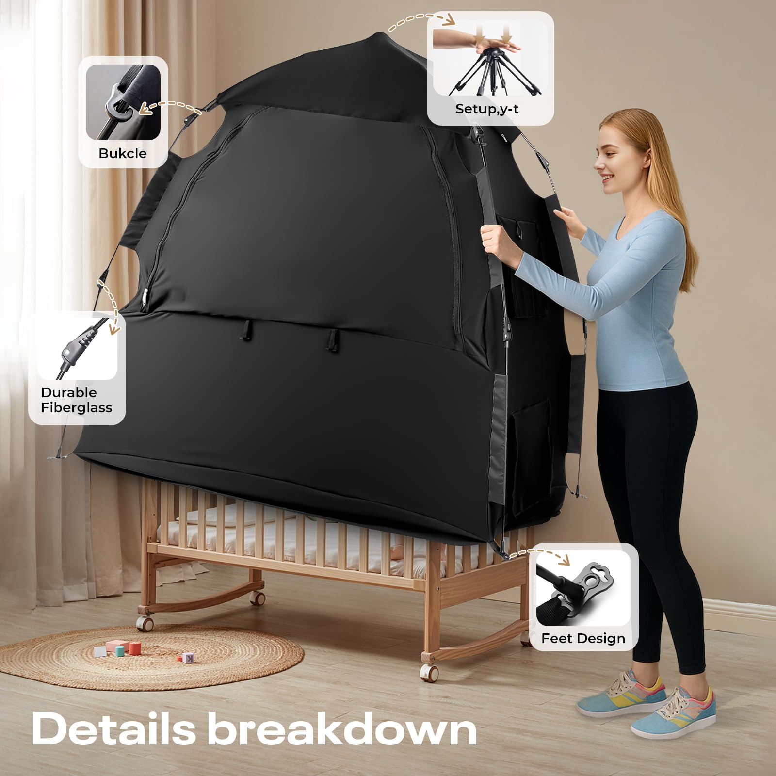 Warmoasis portable baby tent shown ready for home or travel.