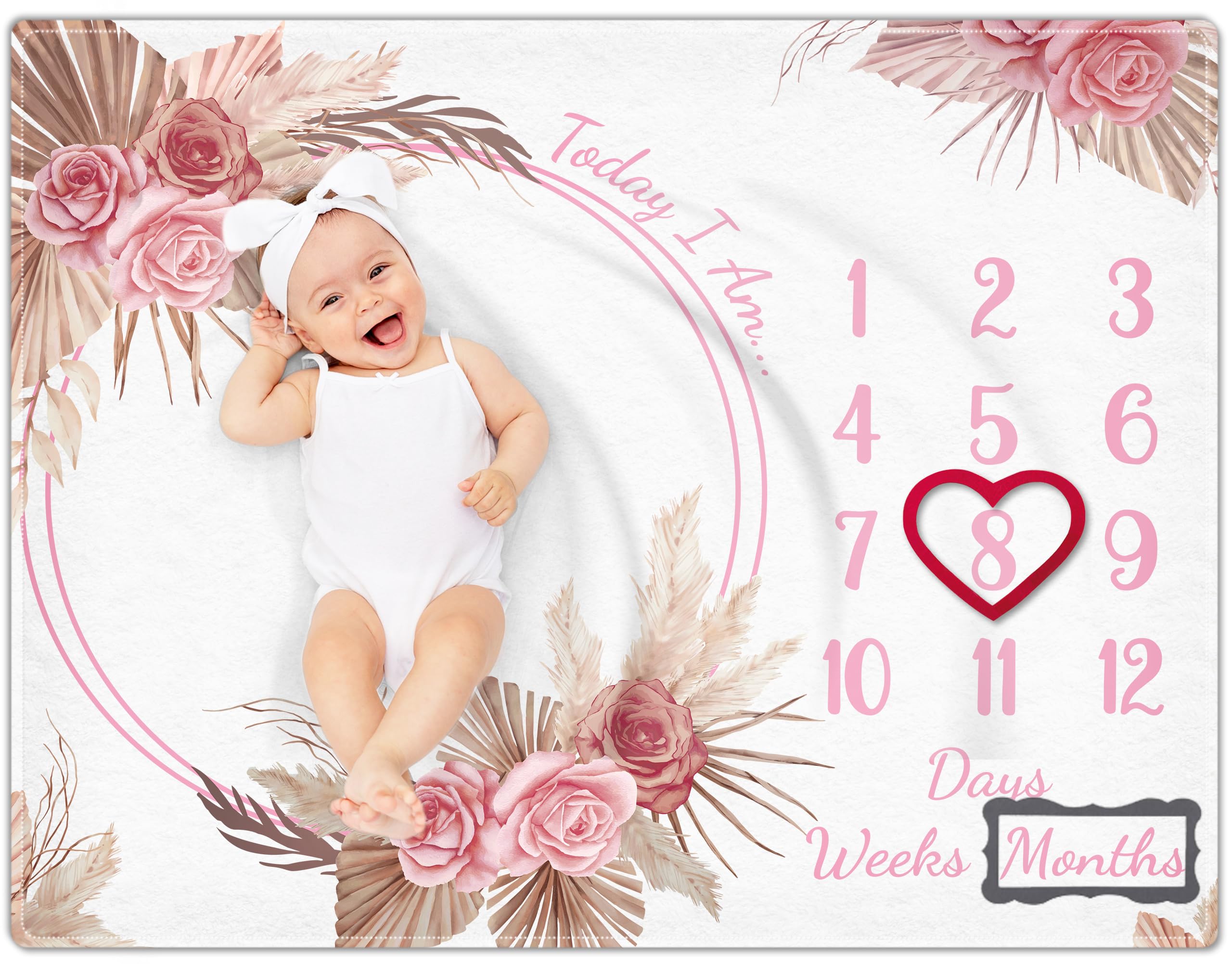 Warmther baby monthly milestone blanket floral boho closeup highlights cozy texture for photos.