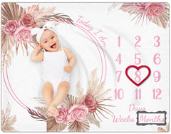 Warmther baby monthly milestone blanket floral boho closeup highlights cozy texture for photos.