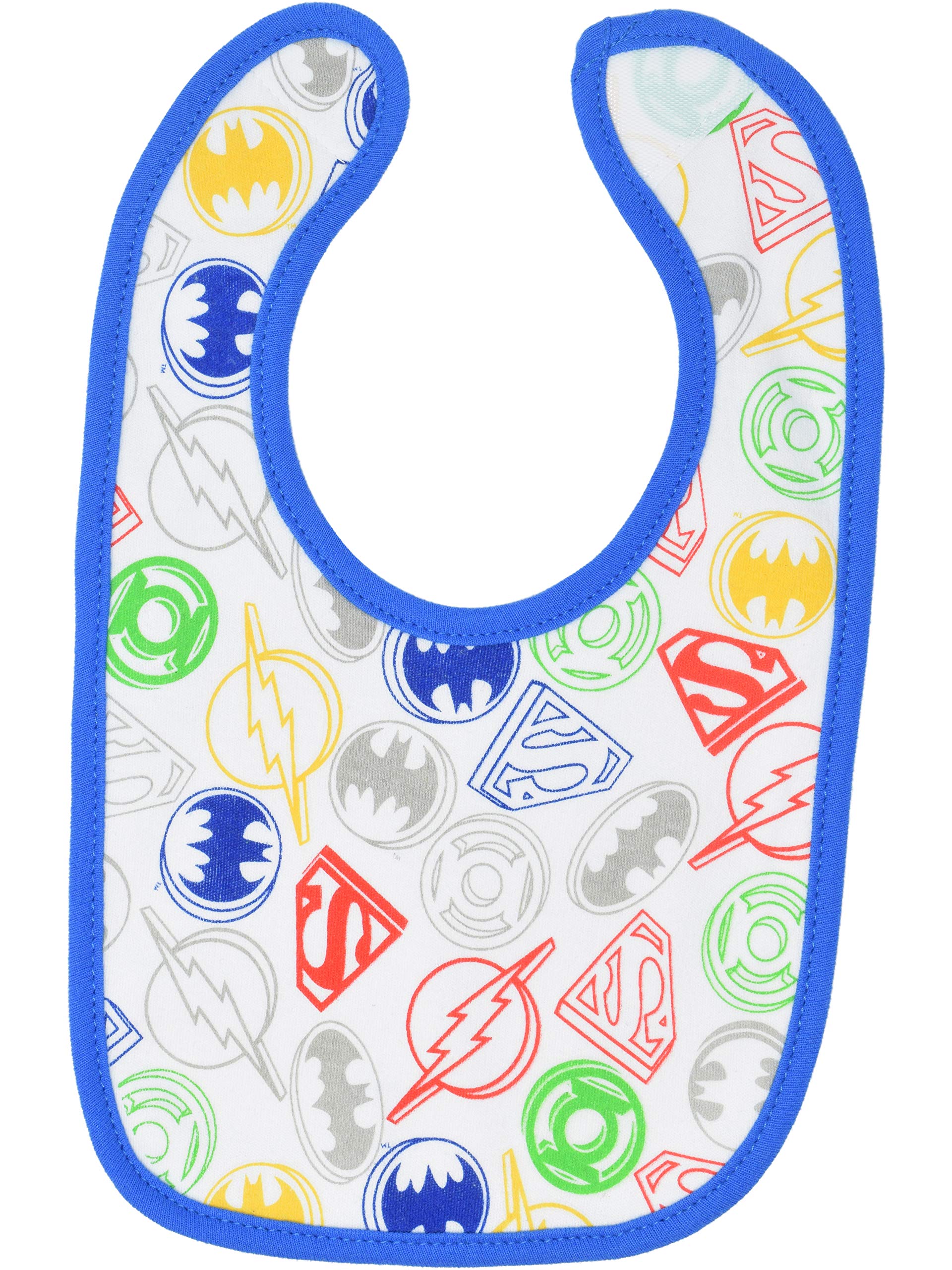 Warner Bros Justice League bibs packaging image—officially licensed, gift-ready set.
