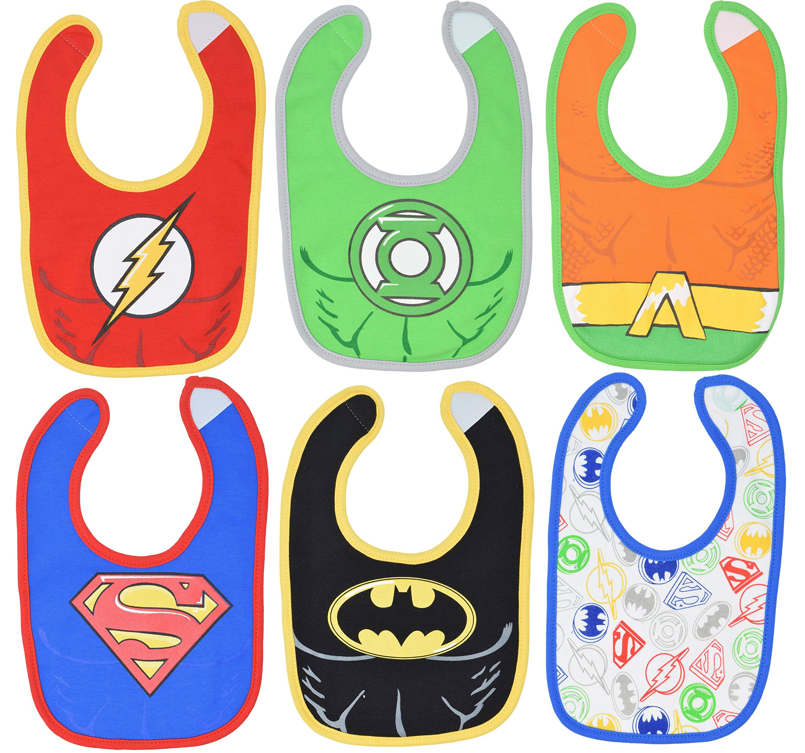 Warner Bros Justice League bibs featuring Superman and Batman logo for easy cleanup during mealtime.