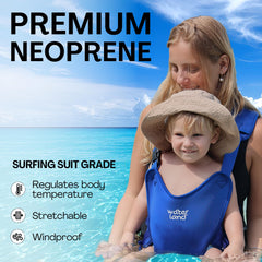 WaterLand tee-wear-style baby carrier worn as a shirt for quick closeness.