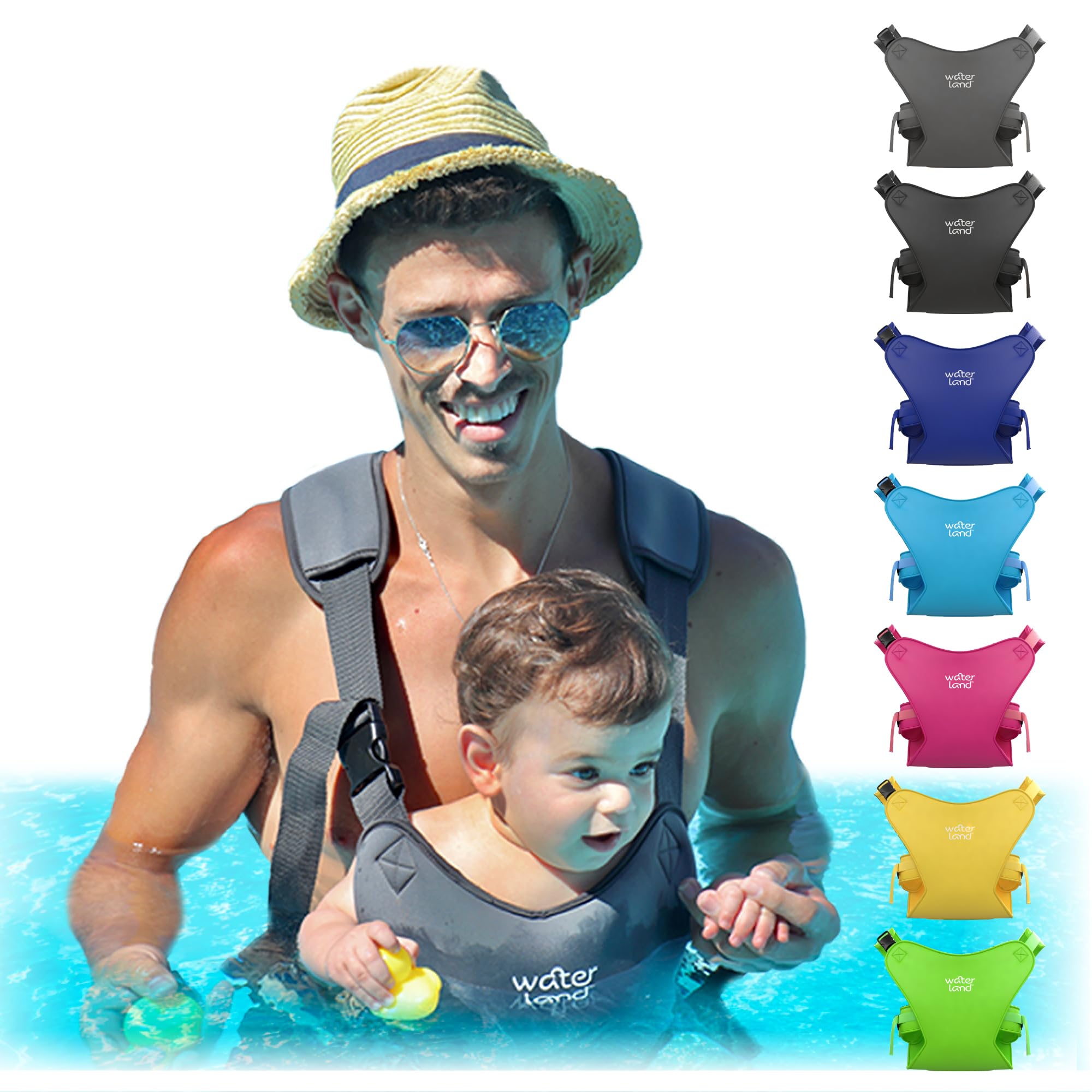 WaterLand waterproof baby carrier shows neoprene comfort for water-friendly use.