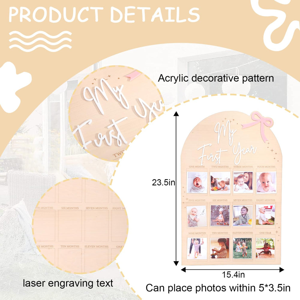 WAUAO Bow monthly milestone wooden board showcases monthly photo slots for memory keeping