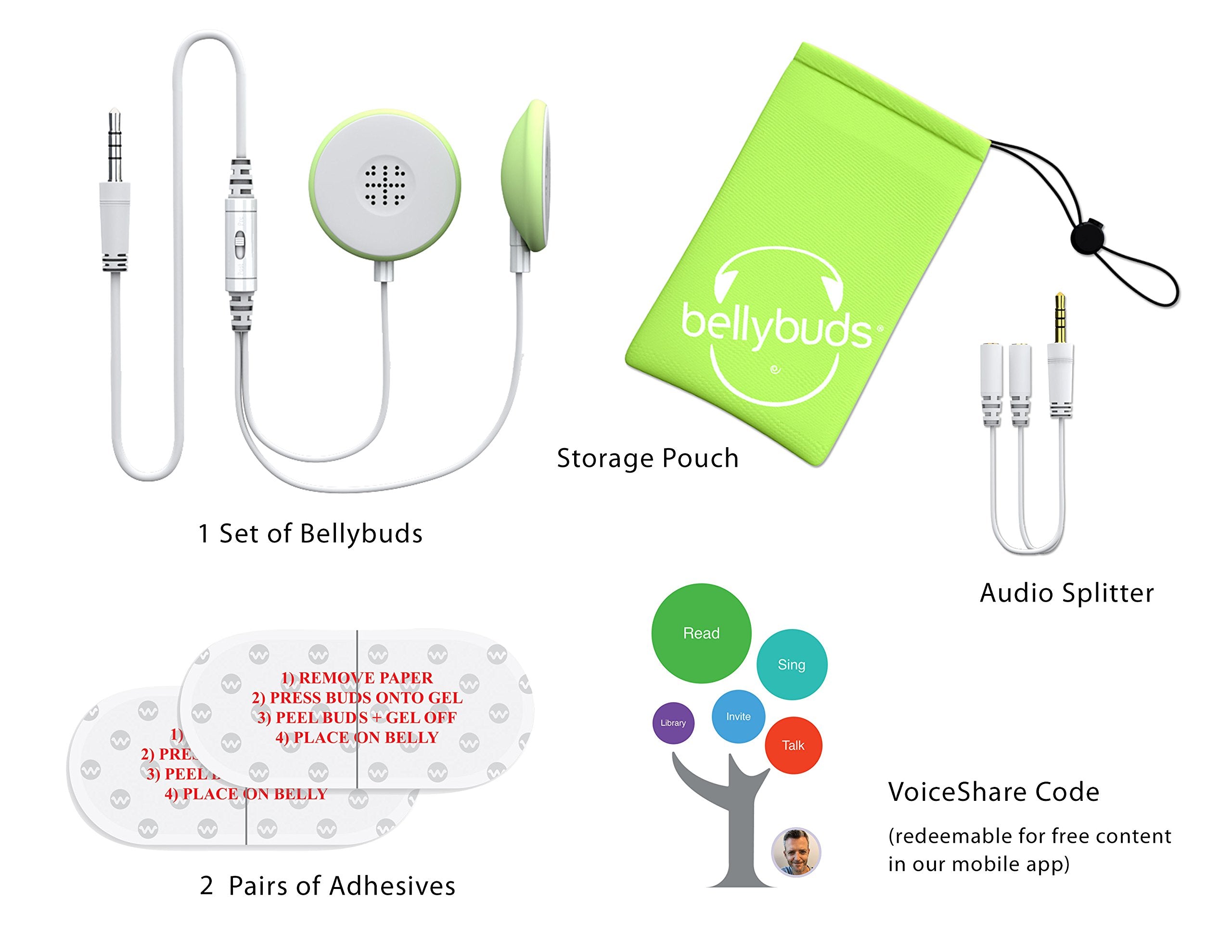 Wavhello BellyBuds audio splitter enables partner to listen together.