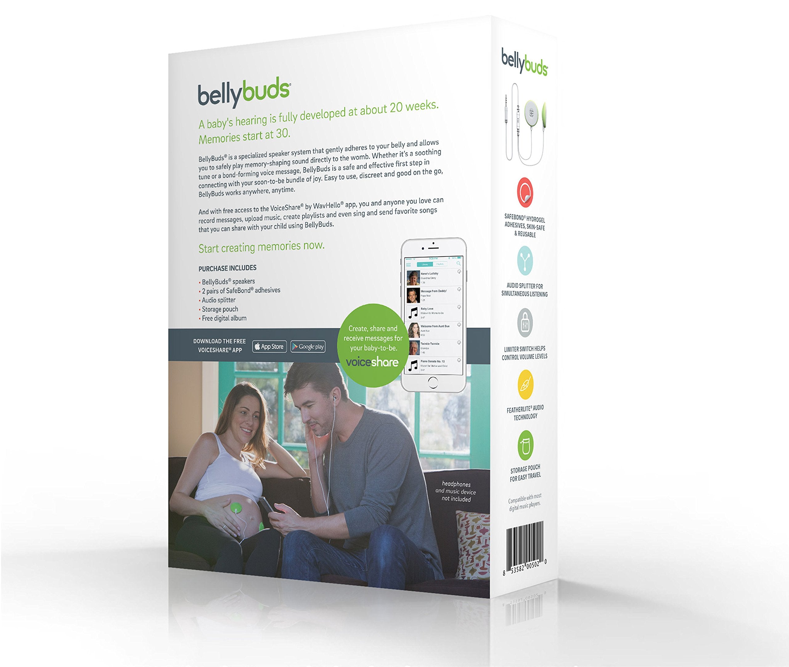 Wavhello BellyBuds green packaging highlights gift-ready design.
