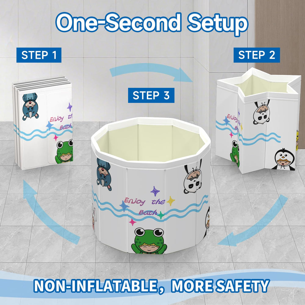 WAVYEASE foldable bath tub in storage demonstrates space-saving design for small bathrooms.