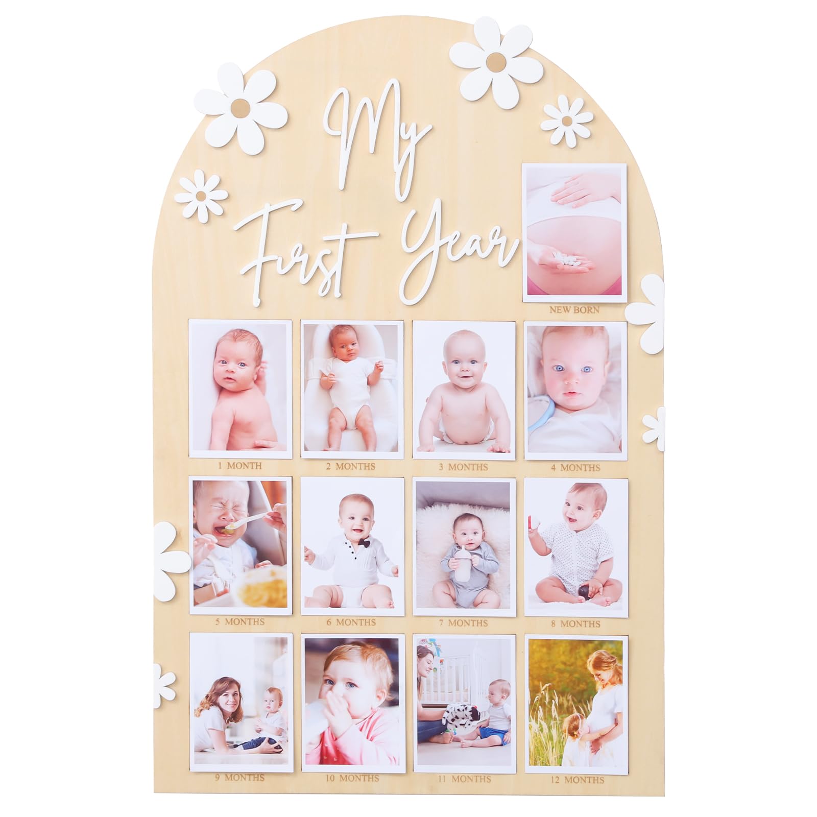 WAWUO 1st Year Photo Board front view highlights monthly milestones for family keepsakes.