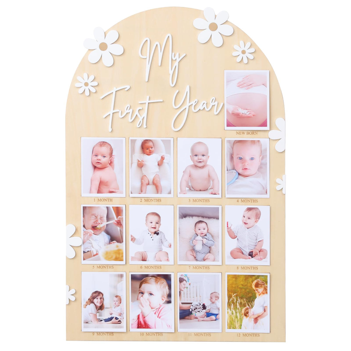 WAWUO 1st Year Photo Board front view highlights monthly milestones for family keepsakes.
