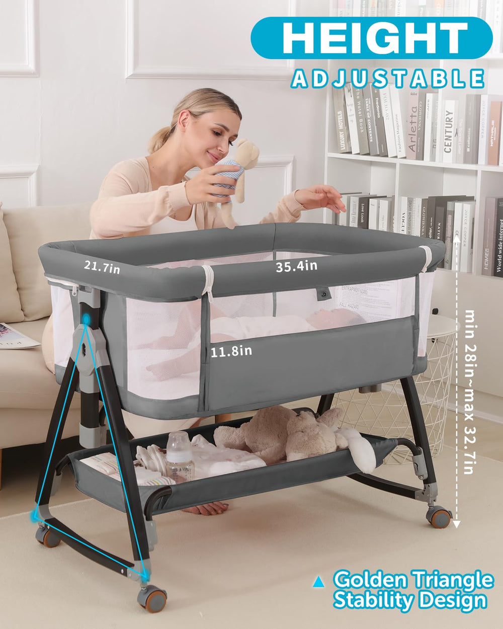 Wayfong baby bassinet bedside sleeper with breathable mesh sides for visibility and airflow