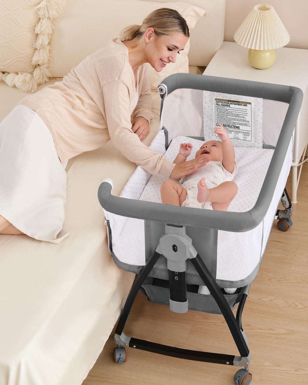 Wayfong baby bassinet bedside sleeper with wheels for seamless mobility at night