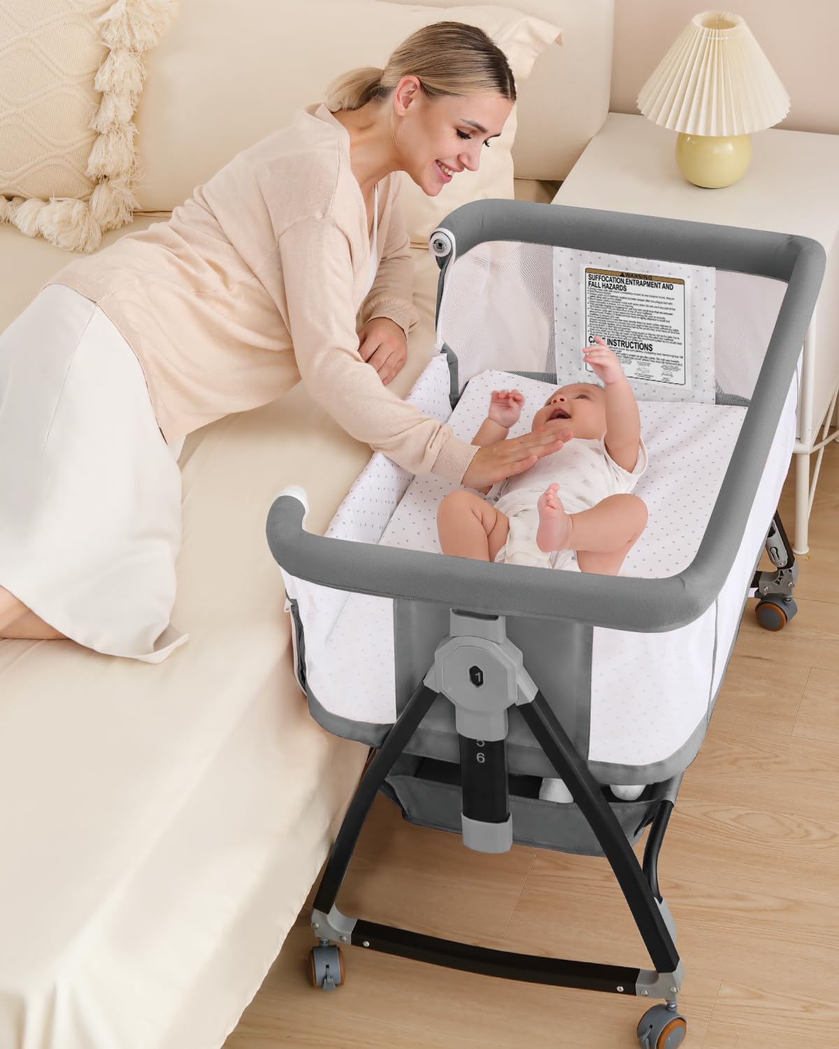 Wayfong baby bassinet bedside sleeper with wheels for seamless mobility at night