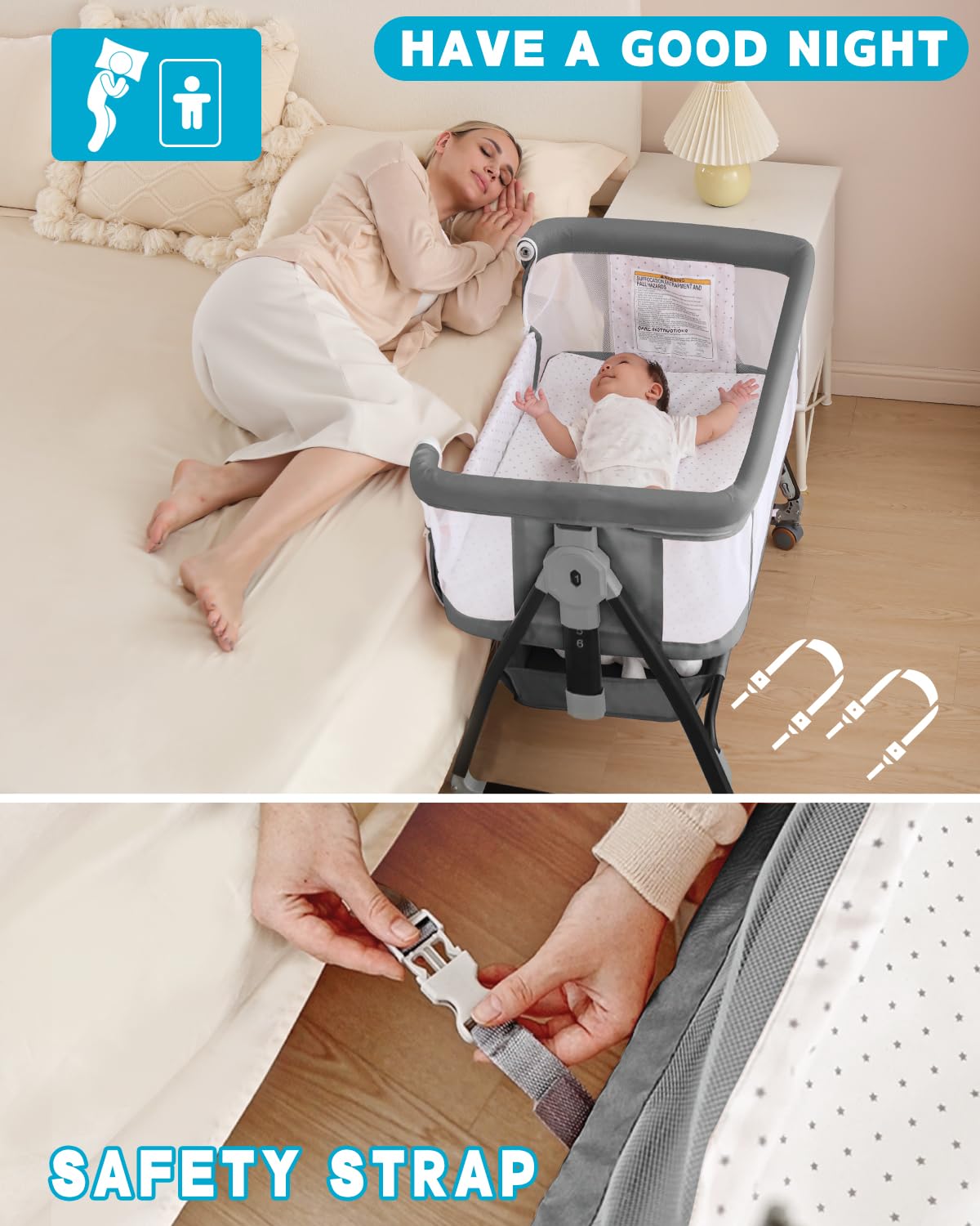 Wayfong bassinet tool-free assembly folds easily for travel and compact storage