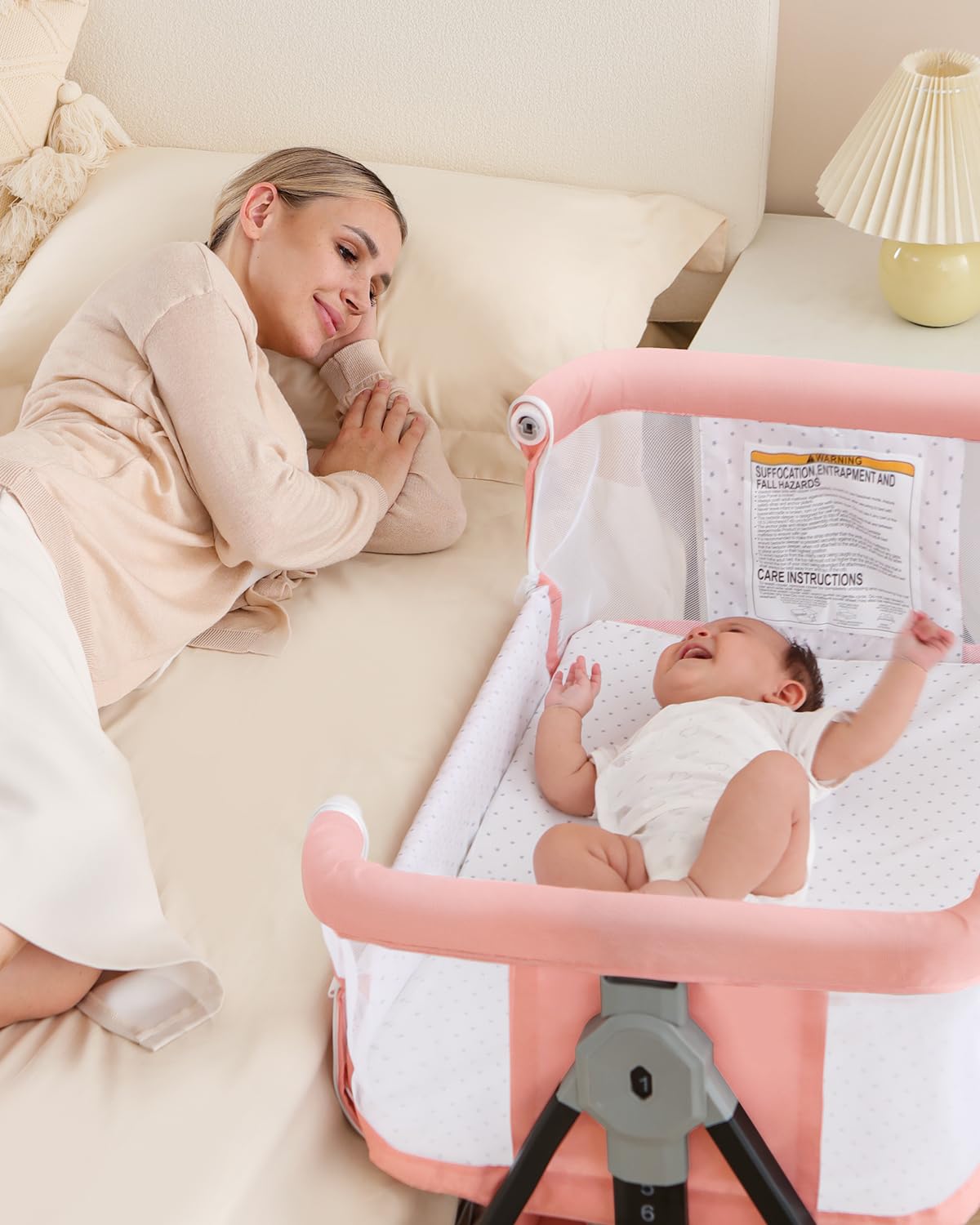 Wayfong bedside bassinet pink foldable design simplifies transport and setup