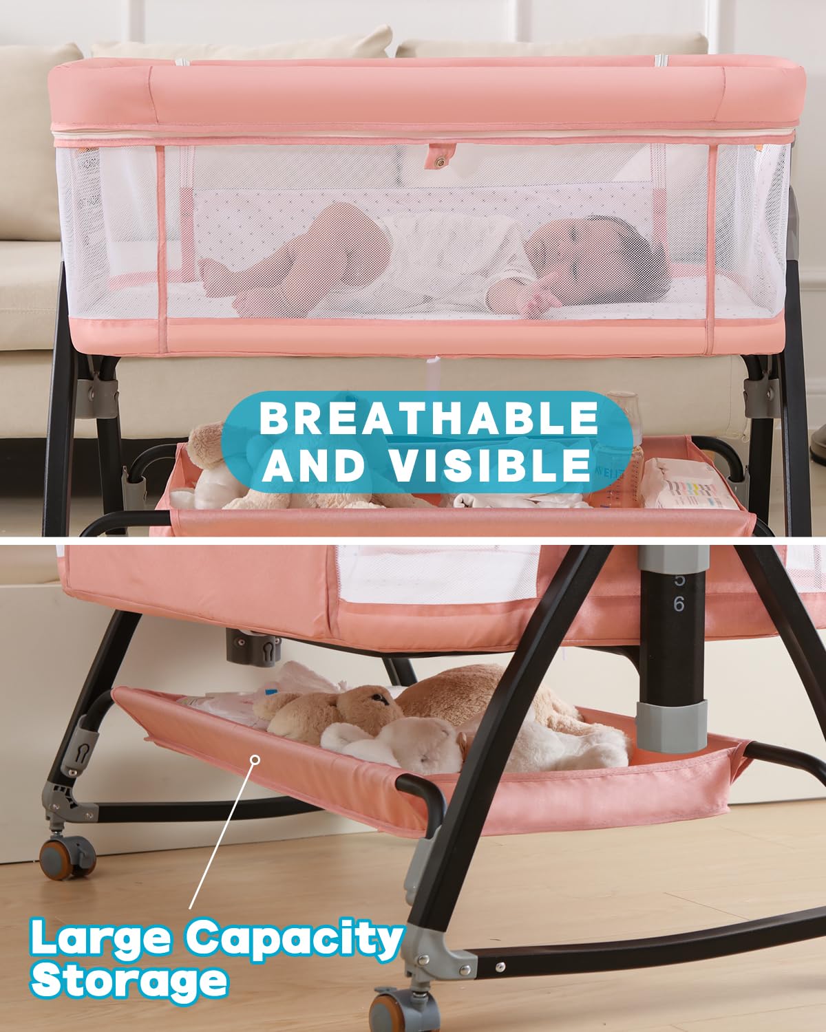 Wayfong bedside bassinet pink incline mode supports comfortable feeding positions