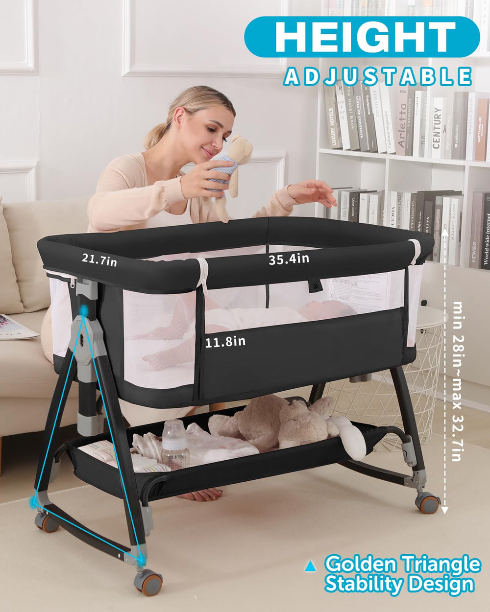 Wayfong bedside-sleeper-wheels-black promotes easy access at night with smooth mobility.