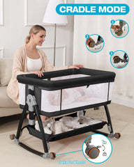 Wayfong mosquitoes-net-bassinet-black highlights protective netting for peaceful daytime naps and night sleep.
