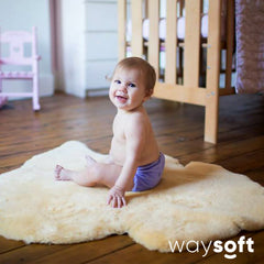 WaySoft Baby Sheepskin Rug in a nursery play area inviting tactile exploration