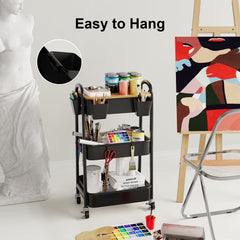 WBKATN hanging cups and hooks on cart simplify organization during tasks.