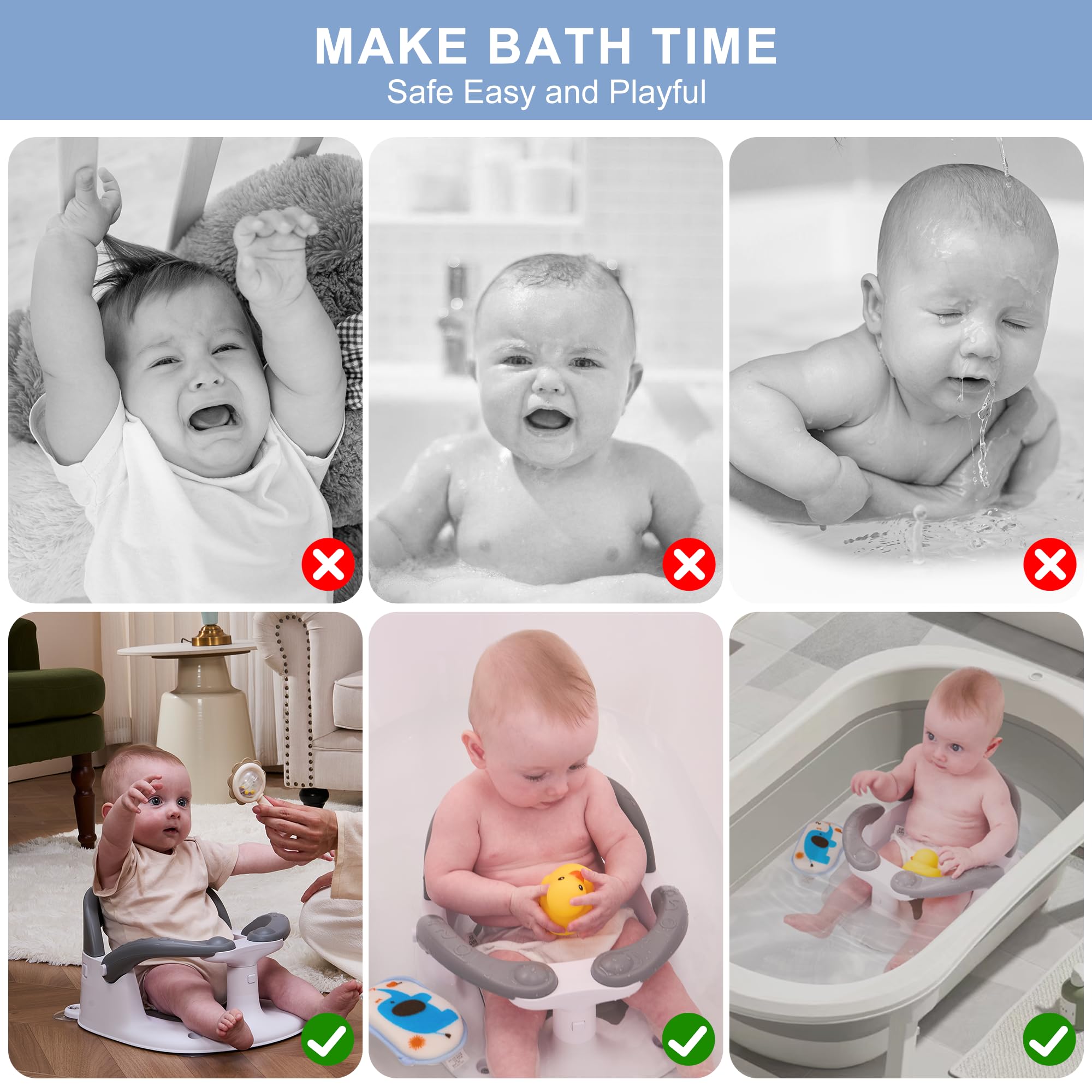 Wddbb bath seat includes a water temperature card for safer baths.
