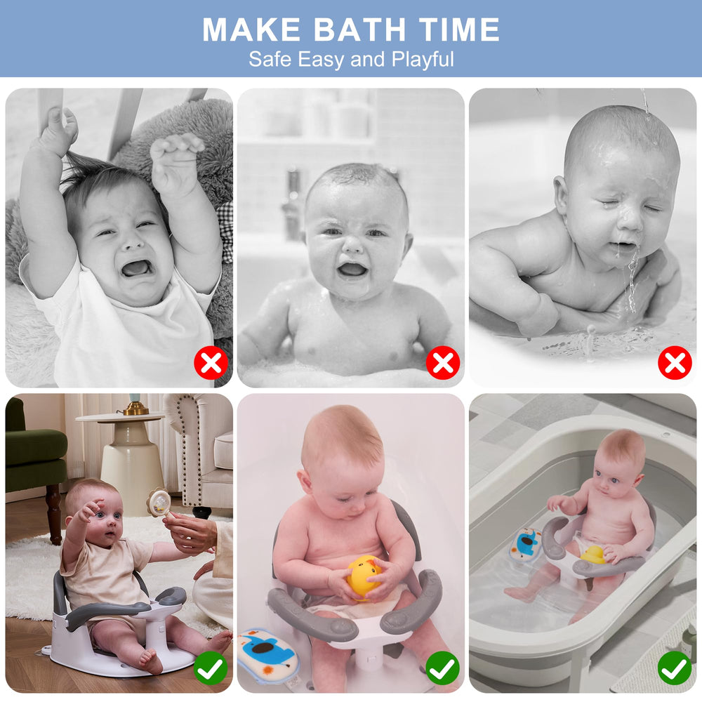 Wddbb bath seat includes a water temperature card for safer baths.