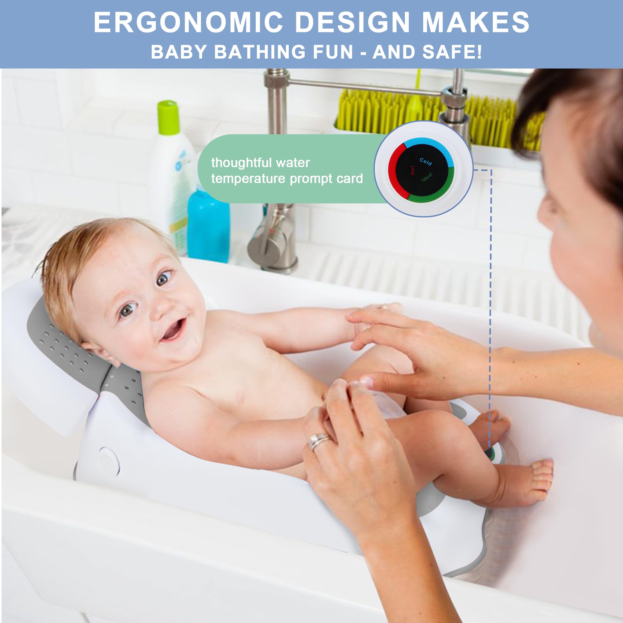 Wddbb bath support ergonomic soft-touch cushions delicate skin during bath time.