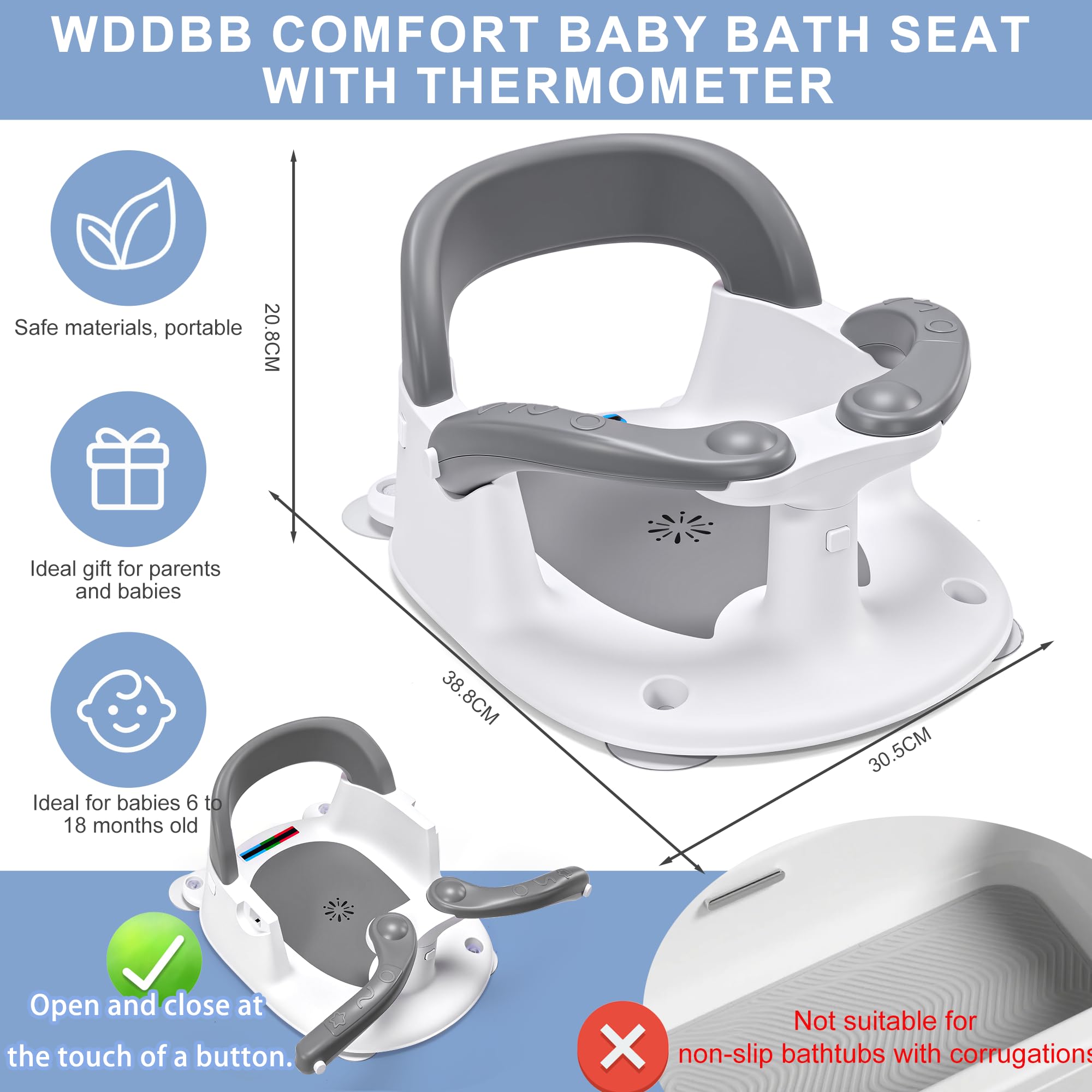 Wddbb four suction cups anchor securely on a smooth tub surface.