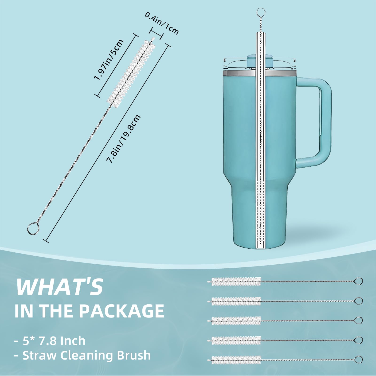 WDPOER dual-bristle straw cleaner 6-15mm fits metal, glass, silicone straws.