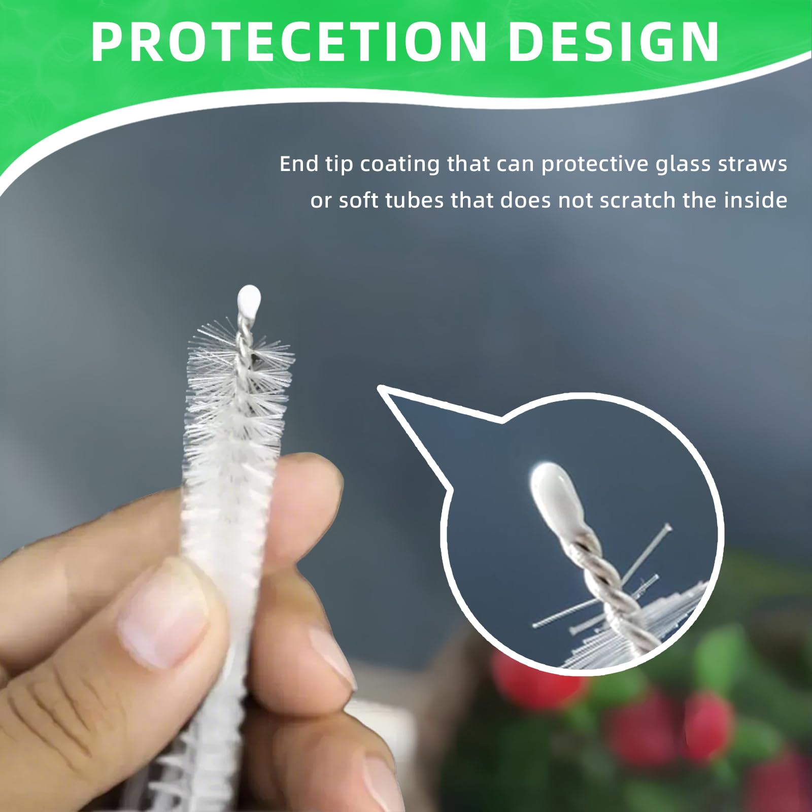 WDPOER dual-layer-bristle design cleans base and tip of fragile straws.