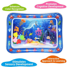 We R Kids tummy time mat includes five floating toys to encourage hands-on play.