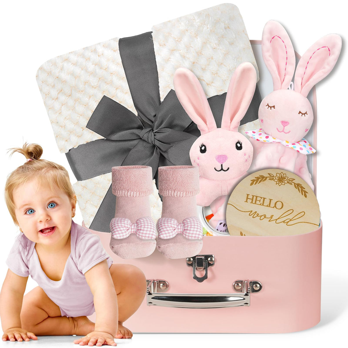 WECOOL baby girl gift set box displaying essential newborn items for a thoughtful welcome.