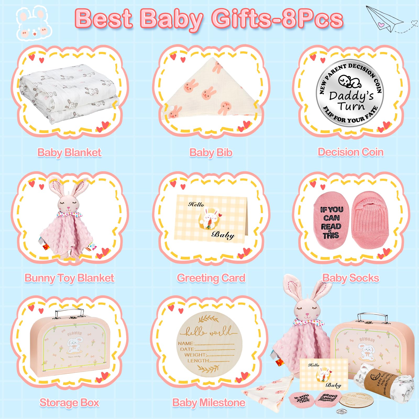 WECOOL bunny toy blanket with bells for tactile play and auditory stimulation.