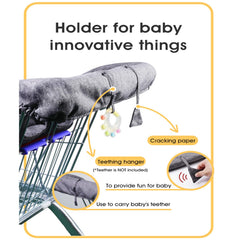 WedFeir infant grocery cart cushion in grey provides a clean surface during shopping.