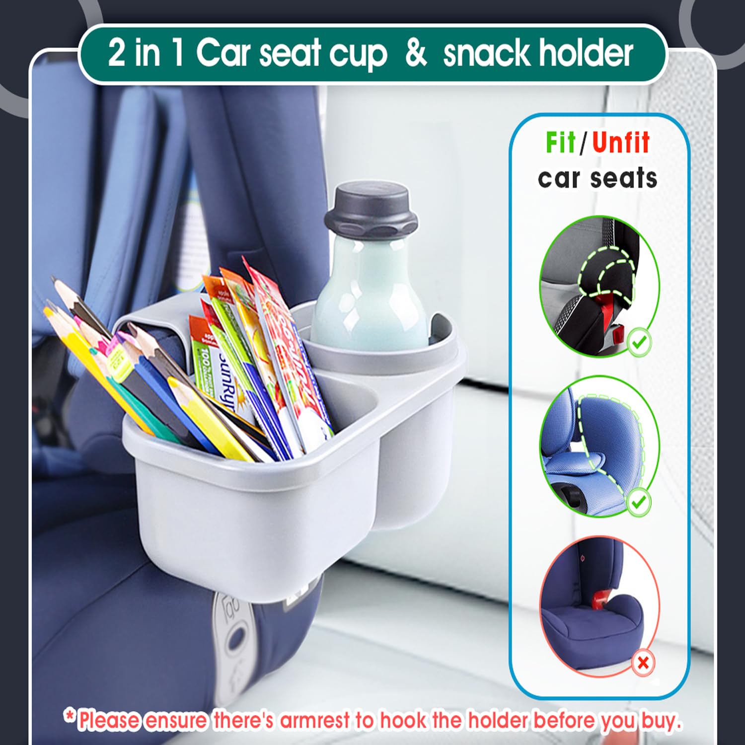 WedFeir SnackPod grey cup holder installed on car seat for quick drinks