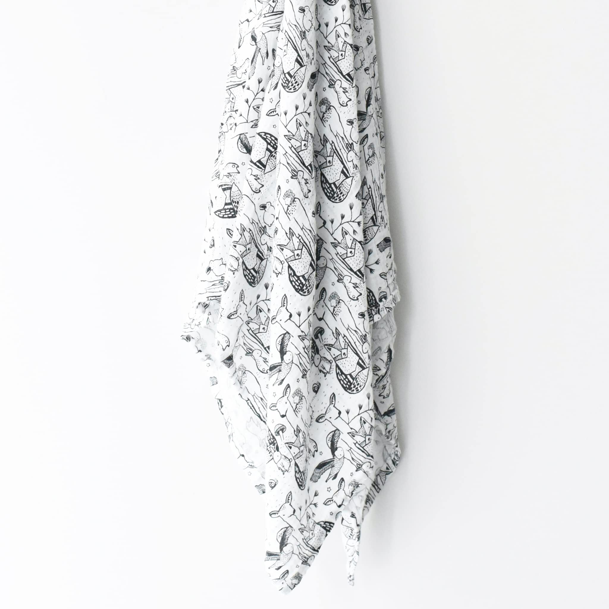 Wee Gallery forest animals swaddle packaging is gift-ready for new parents.