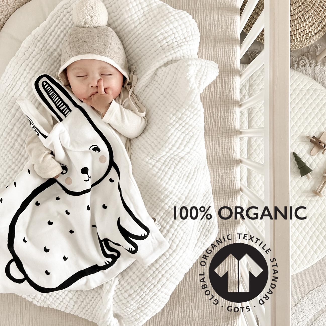 Wee Gallery Snuggle Blanket bunny-face close-up with high-contrast visuals