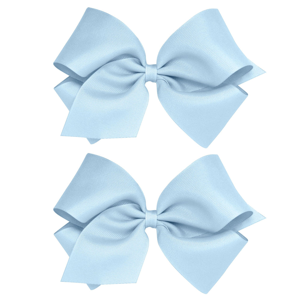 Wee Ones 2-pack grosgrain hair bows worn with no-slip clip for secure all-day wear