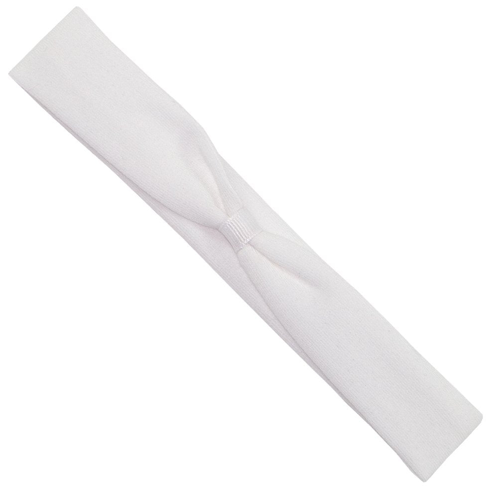 Wee Ones add-a-bow head wrap in white with soft cotton Lycra for gentle daily styling