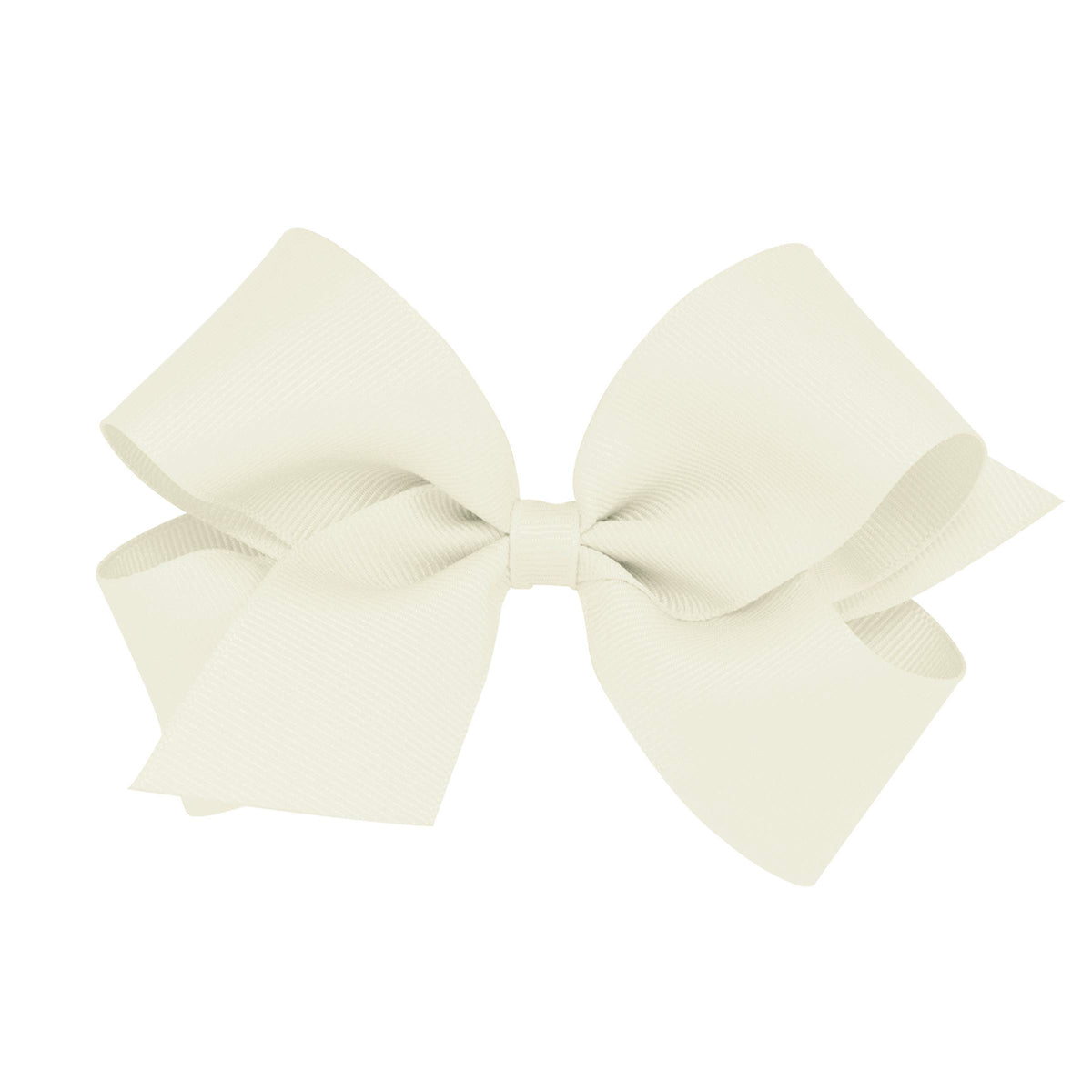 Wee Ones antique white bow close-up showing durable grosgrain and secure WeeStay clip.